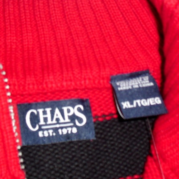 Chaps $70 Mens Red Navy Blue Striped 1/4 Zip Collared Sweater sz. XL New - Picture 3 of 6